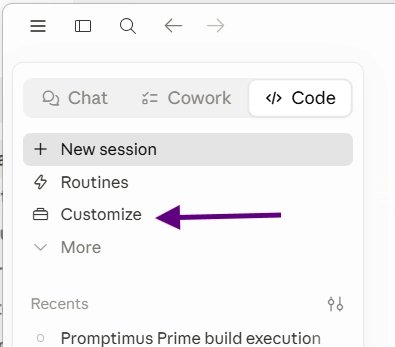 The Customize menu item under the Code tab in the Claude app