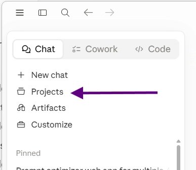 The Projects menu item in the Claude app sidebar